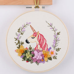 Embroidery Kit Beginner, Full Kit with Hoop, Unicorn Squirrel Hand embroidery ,Crewel embroidery, DIY Craft Kit Needlepoint Hoop Wall Art Kit