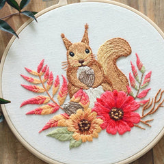 Embroidery Kit Beginner, Full Kit with Hoop, Unicorn Squirrel Hand embroidery ,Crewel embroidery, DIY Craft Kit Needlepoint Hoop Wall Art Kit