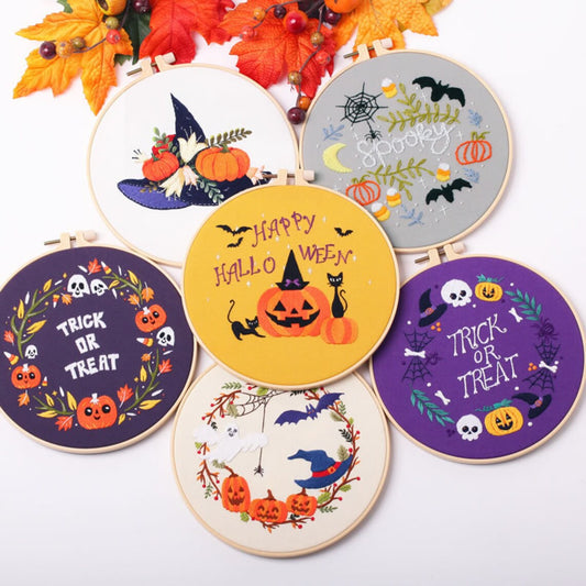 Modern Crewel Embroidery Kit with Pattern about hallow day | Floral Embroidery Full Kit with Needlepoint Hoop| DIY Craft Kit