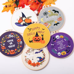 Modern Crewel Embroidery Kit with Pattern about hallow day | Floral Embroidery Full Kit with Needlepoint Hoop| DIY Craft Kit