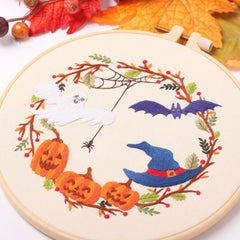 Modern Crewel Embroidery Kit with Pattern about hallow day | Floral Embroidery Full Kit with Needlepoint Hoop| DIY Craft Kit