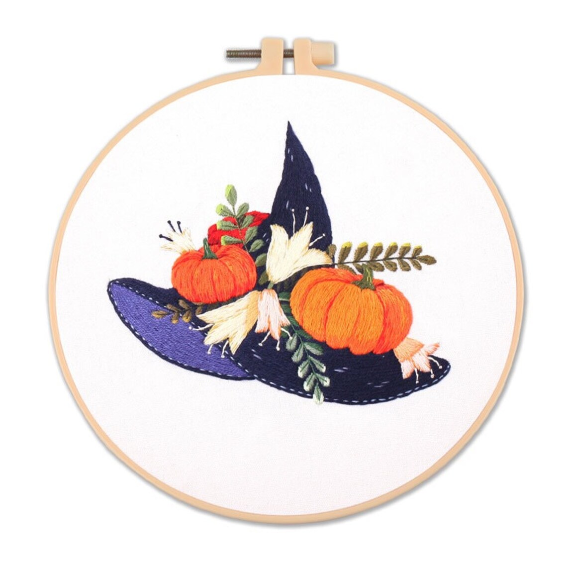 Modern Crewel Embroidery Kit with Pattern about hallow day | Floral Embroidery Full Kit with Needlepoint Hoop| DIY Craft Kit