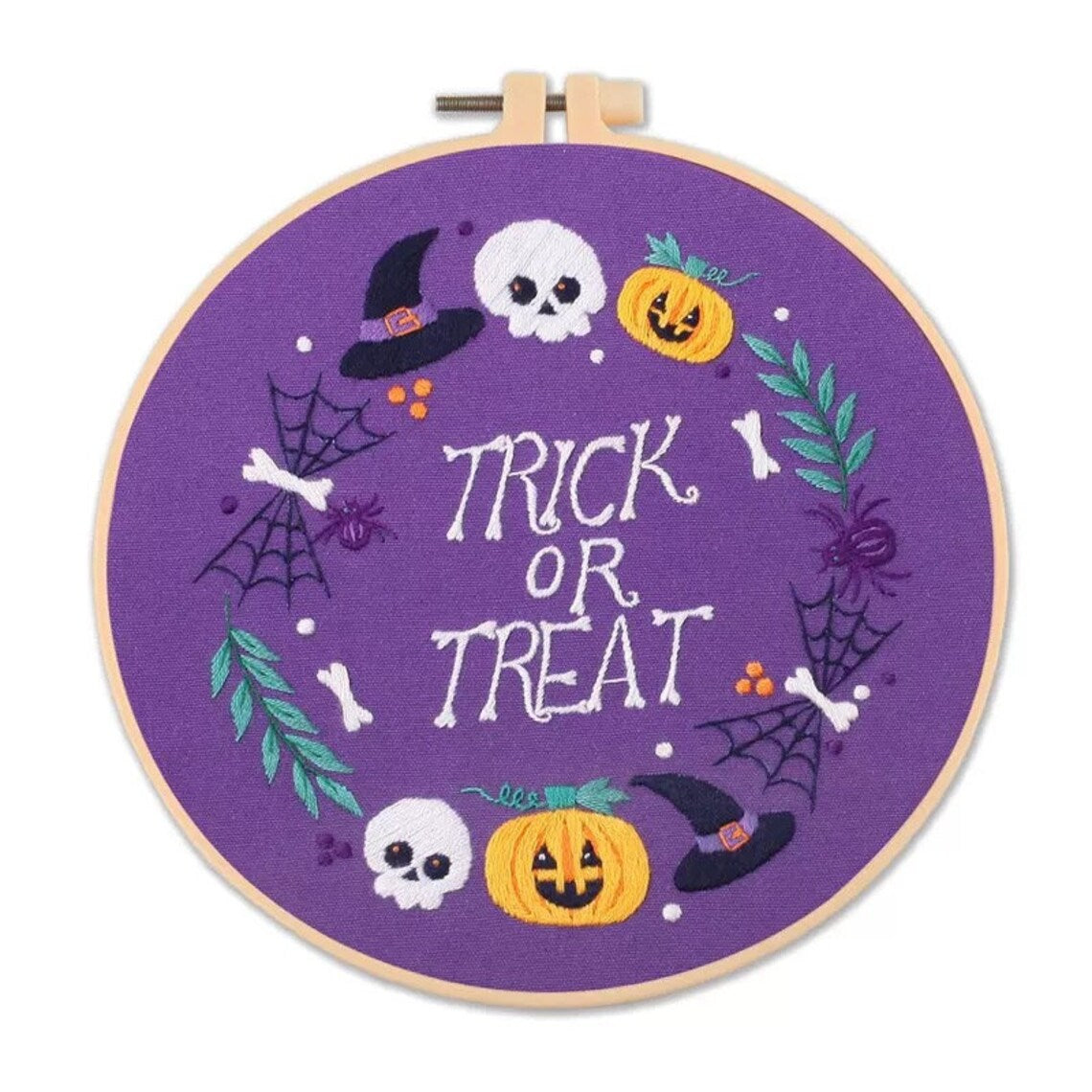 Modern Crewel Embroidery Kit with Pattern about hallow day | Floral Embroidery Full Kit with Needlepoint Hoop| DIY Craft Kit