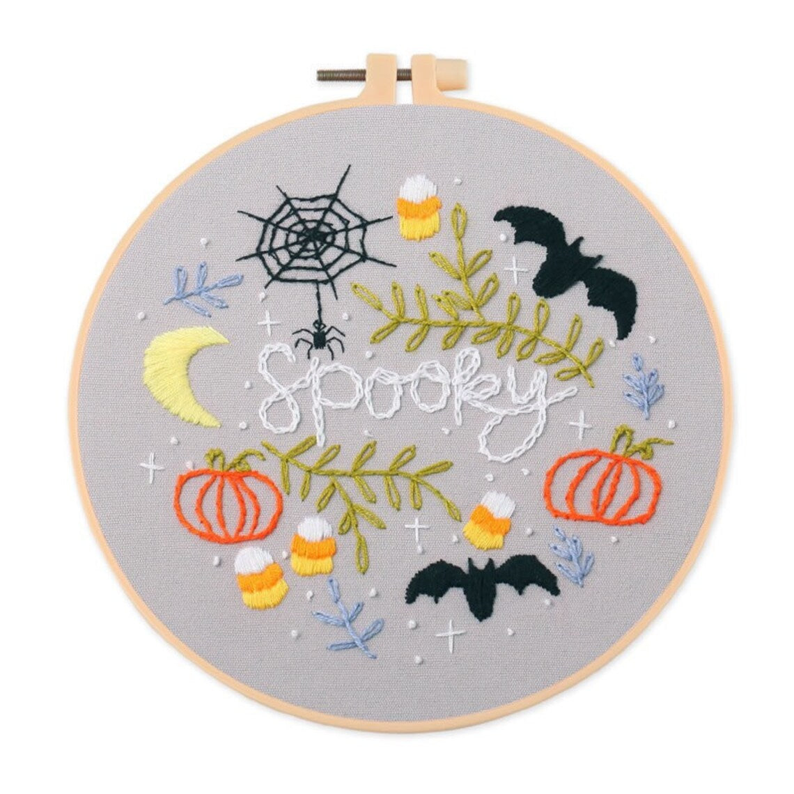 Modern Crewel Embroidery Kit with Pattern about hallow day | Floral Embroidery Full Kit with Needlepoint Hoop| DIY Craft Kit