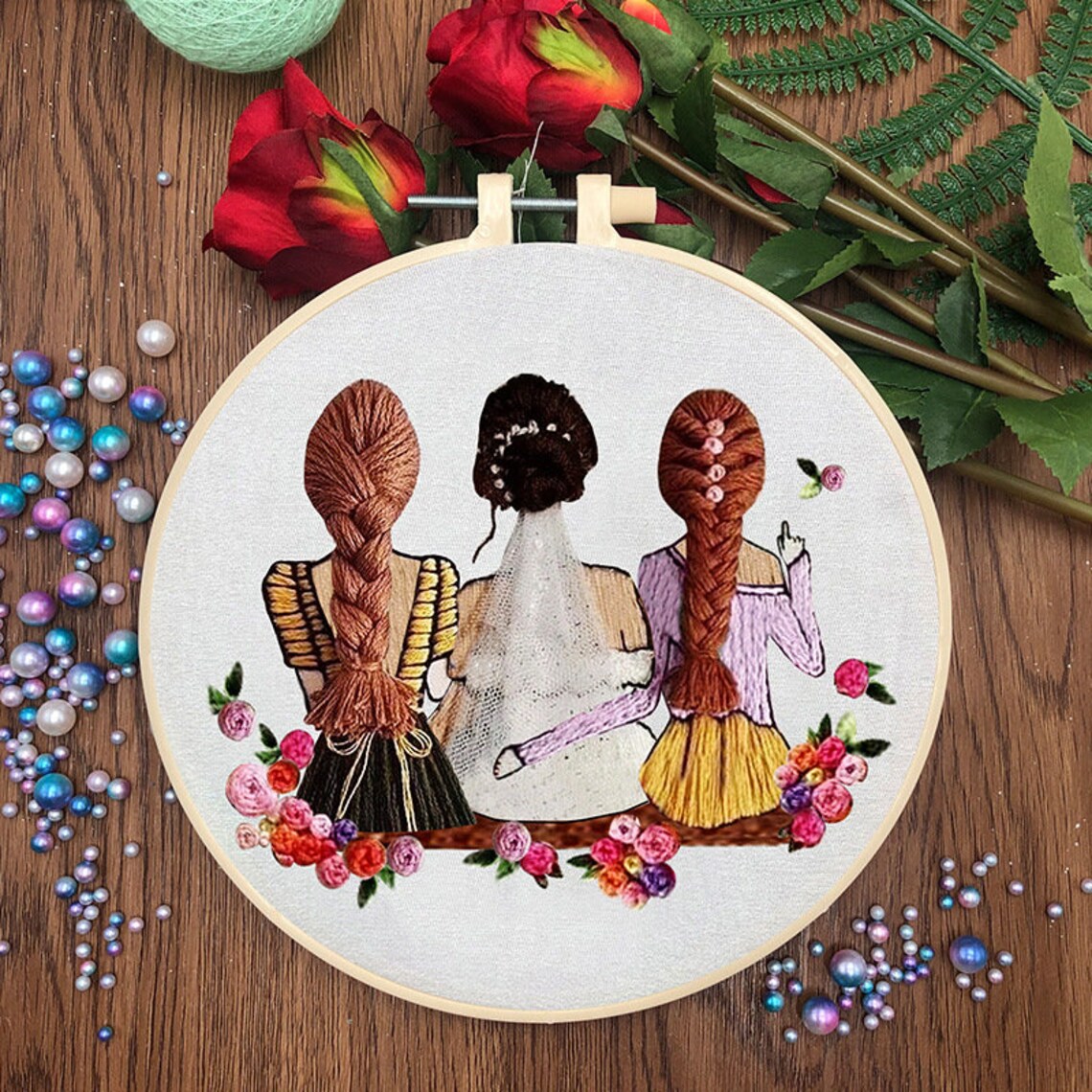 Wedding Girls Embroidery Kit For Beginner | Modern Embroidery Kit with Pattern | Embroidery with Needlepoint Hoop| Wedding Gift