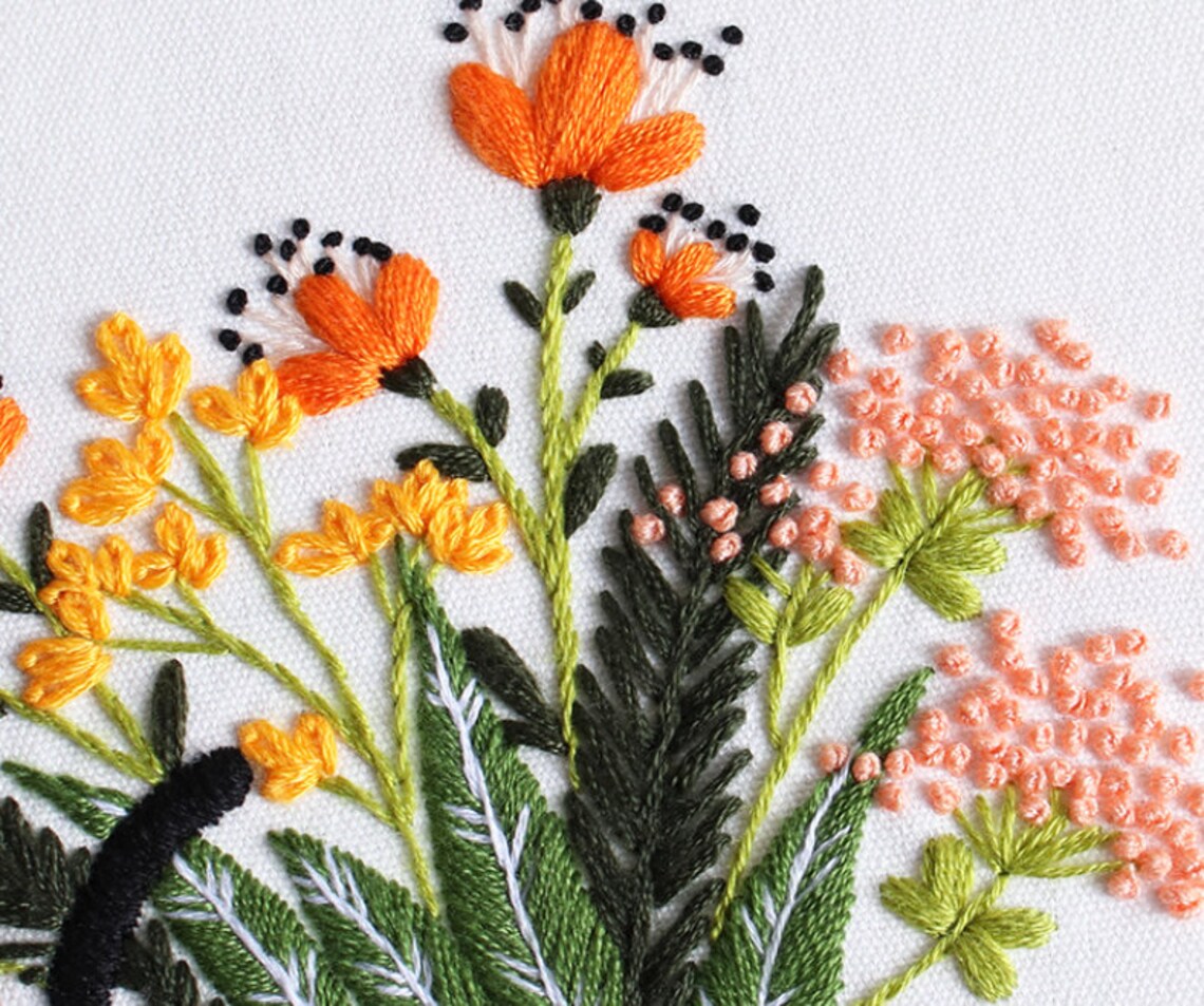 Cat Embroidery Kit For Beginner | Modern Crewel Embroidery Kit with Pattern | Floral Embroidery Full Kit Needlepoint Hoop
