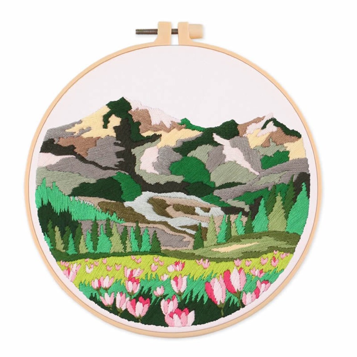 Landscape| Modern Crewel Embroidery Kit with Pattern| Embroidery Hoop Plants | Full Embroidery DIY KIT