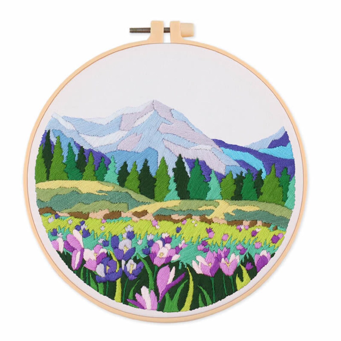 Landscape| Modern Crewel Embroidery Kit with Pattern| Embroidery Hoop Plants | Full Embroidery DIY KIT