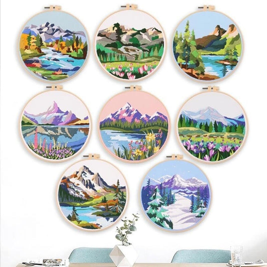 Landscape| Modern Crewel Embroidery Kit with Pattern| Embroidery Hoop Plants | Full Embroidery DIY KIT
