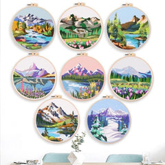 Landscape| Modern Crewel Embroidery Kit with Pattern| Embroidery Hoop Plants | Full Embroidery DIY KIT