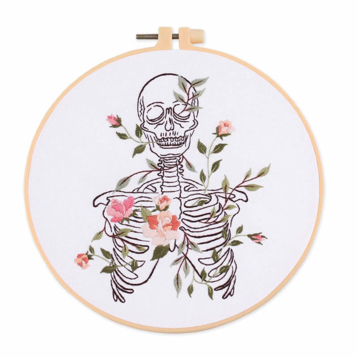 Modern Crewel Easy Embroidery Kit with Pattern| Embroidery Hoop Plants | Full Embroidery DIY KIT | Skeleton