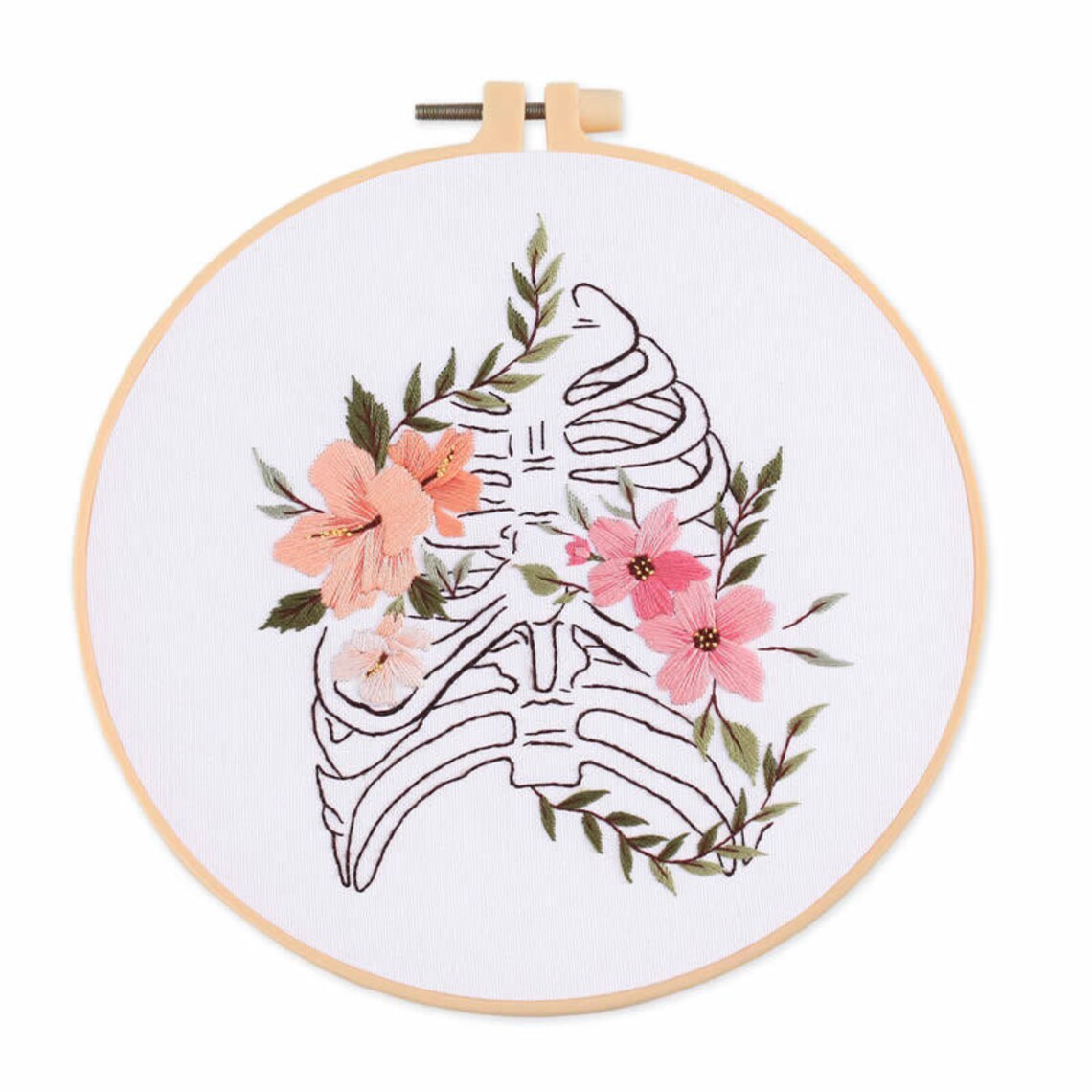 Modern Crewel Easy Embroidery Kit with Pattern| Embroidery Hoop Plants | Full Embroidery DIY KIT | Skeleton