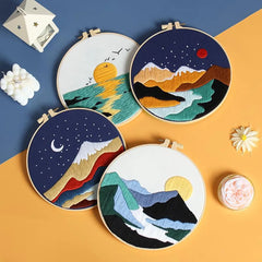 Landscape painting Embroidery Kit for Beginners Modern, Stereoscopic Cross Stitch, Art Kit with Hoop, DIY Starter Craft Kit for Adults