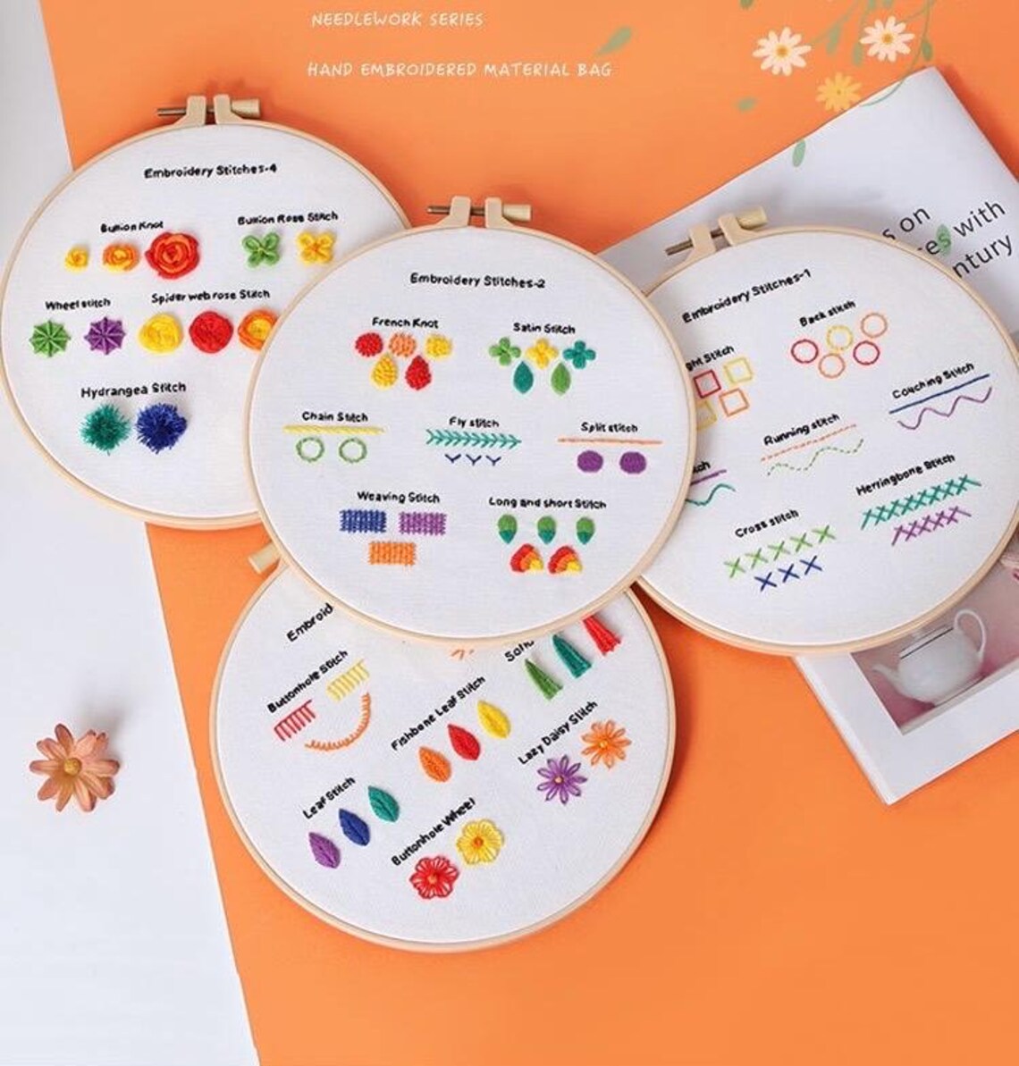 Beginner Embroidery Kit Set of 4, Beginner Embroidery kit, Modern embroidery kit cross stitch, Hand Embroidery Kit, Needlepoint, DIY Craft