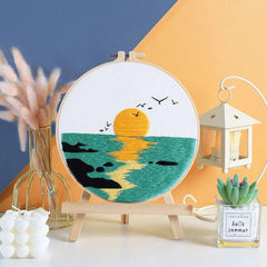 Landscape painting Embroidery Kit for Beginners Modern, Stereoscopic Cross Stitch, Art Kit with Hoop, DIY Starter Craft Kit for Adults