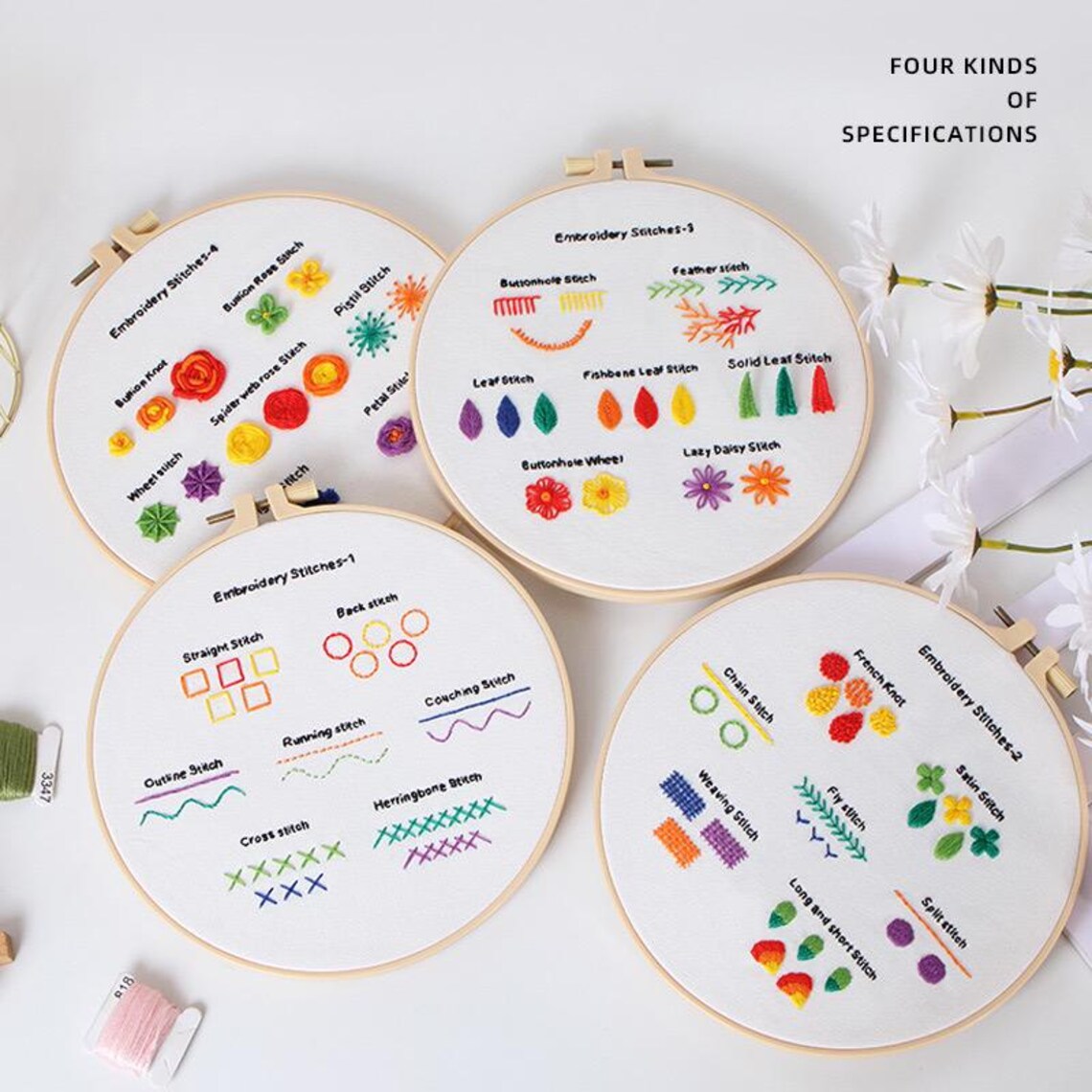 Beginner Embroidery Kit Set of 4, Beginner Embroidery kit, Modern embroidery kit cross stitch, Hand Embroidery Kit, Needlepoint, DIY Craft