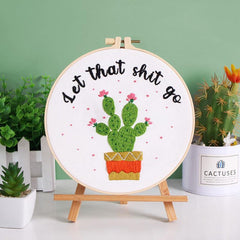 Cactus Embroidery Kit For Beginner | Modern Crewel Embroidery Kit with Pattern | Floral Embroidery Full Kit with Needlepoint Hoop