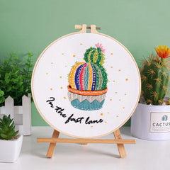Cactus Embroidery Kit For Beginner | Modern Crewel Embroidery Kit with Pattern | Floral Embroidery Full Kit with Needlepoint Hoop