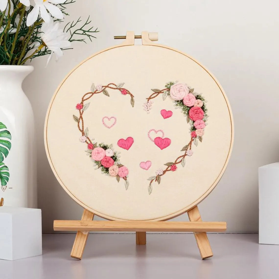 Love Embroidery Kit For Beginner | Modern Crewel Embroidery Kit with Pattern | Floral Embroidery Full Kit with Needlepoint Hoop