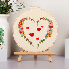 Love Embroidery Kit For Beginner | Modern Crewel Embroidery Kit with Pattern | Floral Embroidery Full Kit with Needlepoint Hoop
