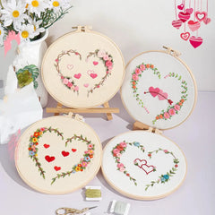 Love Embroidery Kit For Beginner | Modern Crewel Embroidery Kit with Pattern | Floral Embroidery Full Kit with Needlepoint Hoop