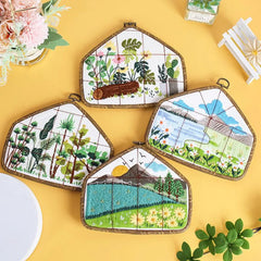Flowers and Landscape Pattern with Classic Frame Embroidery Kit -Beginner Embroidery Kits For Adults