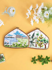 Flowers and Landscape Pattern with Classic Frame Embroidery Kit -Beginner Embroidery Kits For Adults