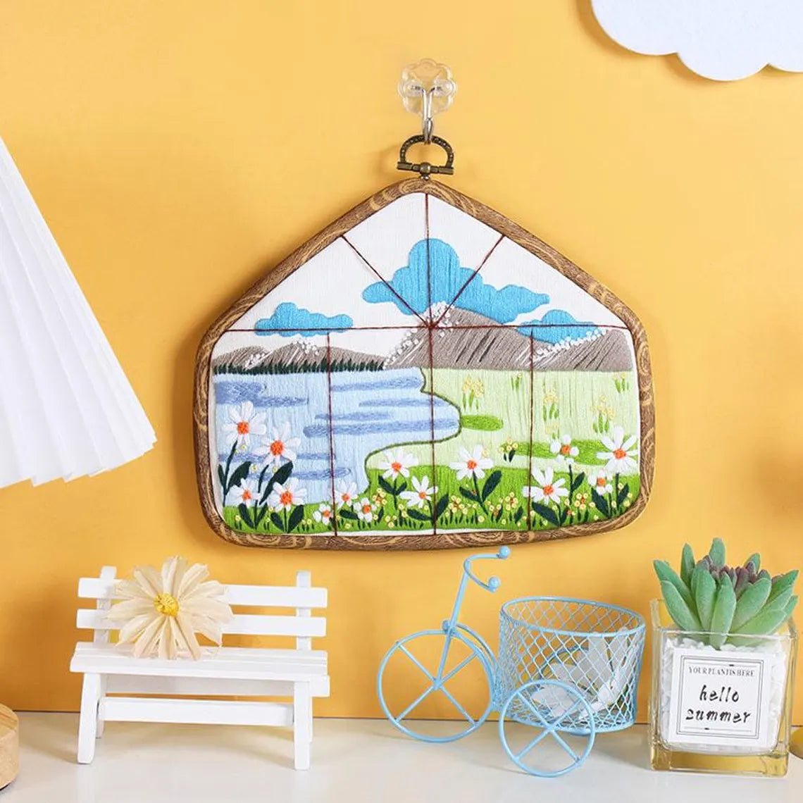 Flowers and Landscape Pattern with Classic Frame Embroidery Kit -Beginner Embroidery Kits For Adults