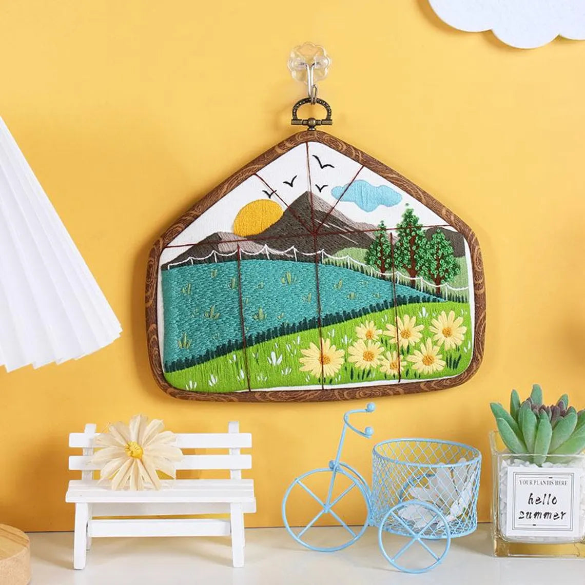 Flowers and Landscape Pattern with Classic Frame Embroidery Kit -Beginner Embroidery Kits For Adults