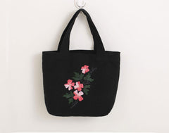 8 Patterns Flower Hand Embroidery Bag Kit,Portable Small Canvas Lunch Tote Bag,Bento Bag Needlepoint Kit for Beginner,DIY Adult Craft Kit