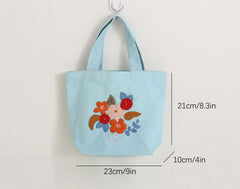 8 Patterns Flower Hand Embroidery Bag Kit,Portable Small Canvas Lunch Tote Bag,Bento Bag Needlepoint Kit for Beginner,DIY Adult Craft Kit