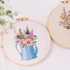 Modern Crewel Embroidery Kit with Pattern | Floral Embroidery Full Kit with Needlepoint Hoop| DIY Craft Kit