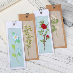 Bookmark Set Of Five DIY Needlepoint Hoop Hand embroidered Bookmark flower Gift for readers bookmark Beginner Embroidery Kit