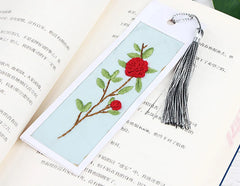 Bookmark Set Of Five DIY Needlepoint Hoop Hand embroidered Bookmark flower Gift for readers bookmark Beginner Embroidery Kit