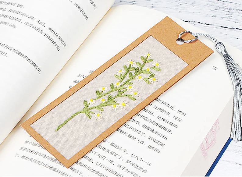 Bookmark Set Of Five DIY Needlepoint Hoop Hand embroidered Bookmark flower Gift for readers bookmark Beginner Embroidery Kit