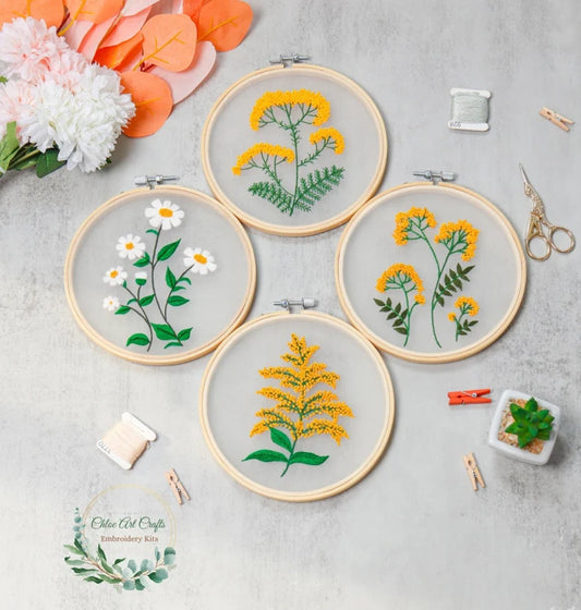 Plants Transparent Embroidery Kit for Beginner Flower diy Kit, Beginner Hand Embroidery Full Kit ,Diy Start Up Embroidery Set with Pattern